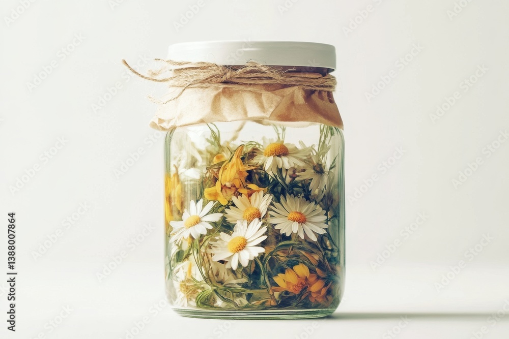 A freshly picked daisies in a jar isolated on white background A freshly picked daisies in a jar isolated on white background