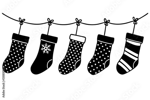 christmas socks hanging on a clothesline