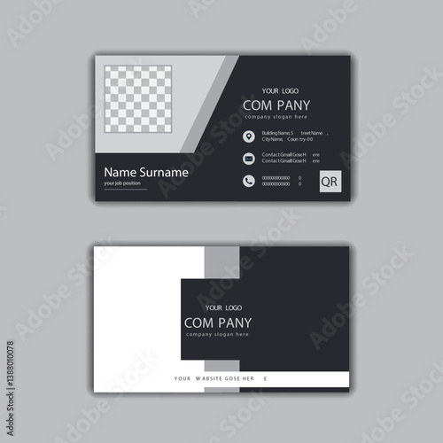 Black color and grey color with photo business card layout design vector template horizontal and vertical.