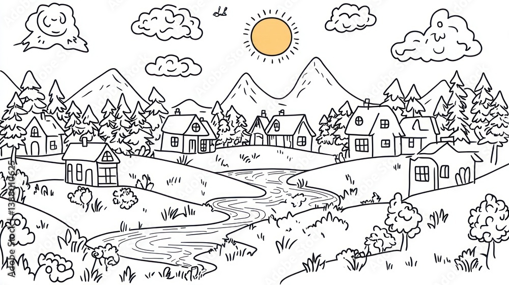 custom made wallpaper toronto digitalSimple Black and White Countryside Landscape Illustration