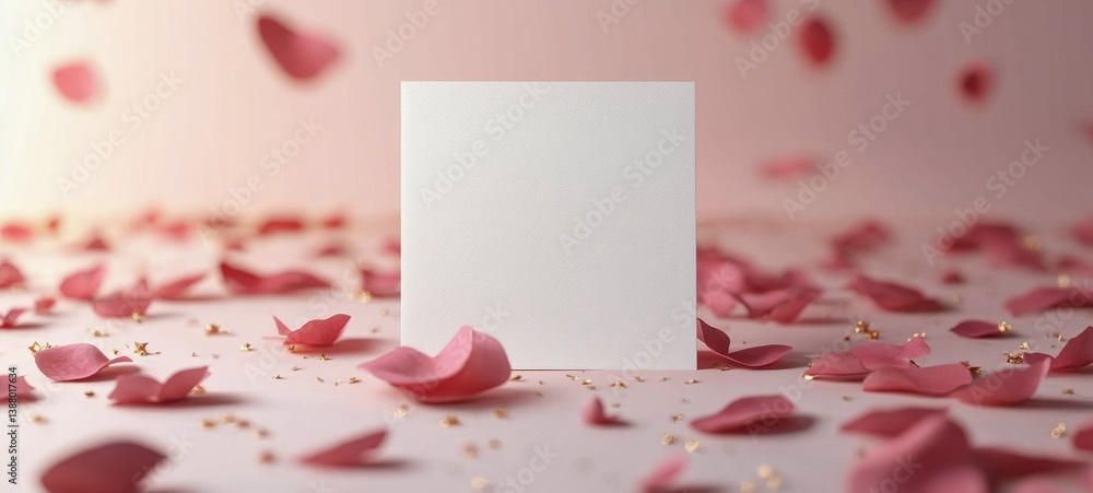 Pink Rose With Petals and Blank Note on a Pastel Background for Romantic Occasions