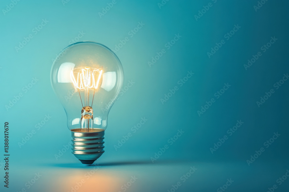 A glowing light bulb with a warm inviting glow against a soft blue gradient background for a calm and inspiring minimalist aesthetic A glowing light bulb with a warm inviting glow against a soft blue gradient background for a calm and inspiring minimalist aesthetic