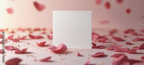 Pink Rose With Petals and Blank Note on a Pastel Background for Romantic Occasions