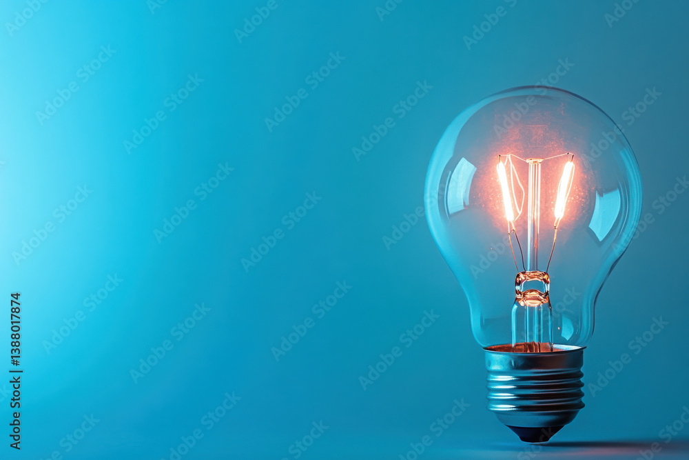 A glowing light bulb with a warm inviting glow against a soft blue gradient background for a calm and inspiring minimalist aesthetic A glowing light bulb with a warm inviting glow against a soft blue gradient background for a calm and inspiring minimalist aesthetic
