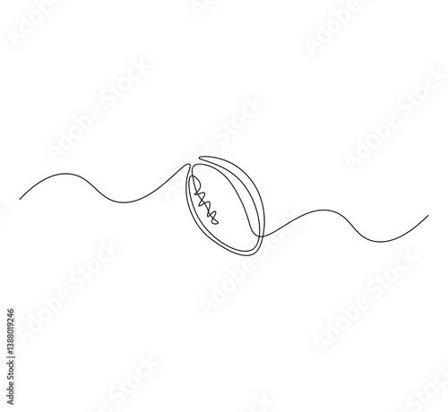 American football ball outline drawing illustration. Continuous line draw of rugby ball vector.