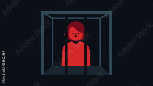 Figure Behind a Confined Space An showing a person inside a dark box or cage highlighting the confinement faced by trafficking victims.