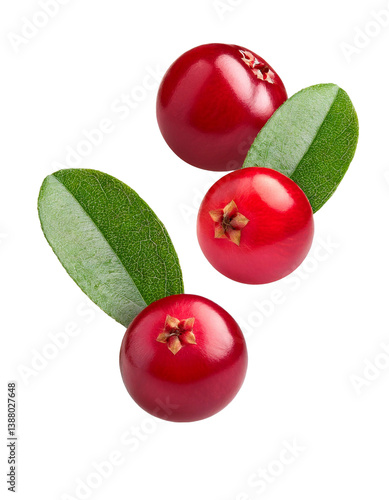Fresh cranberries falling on transparent background