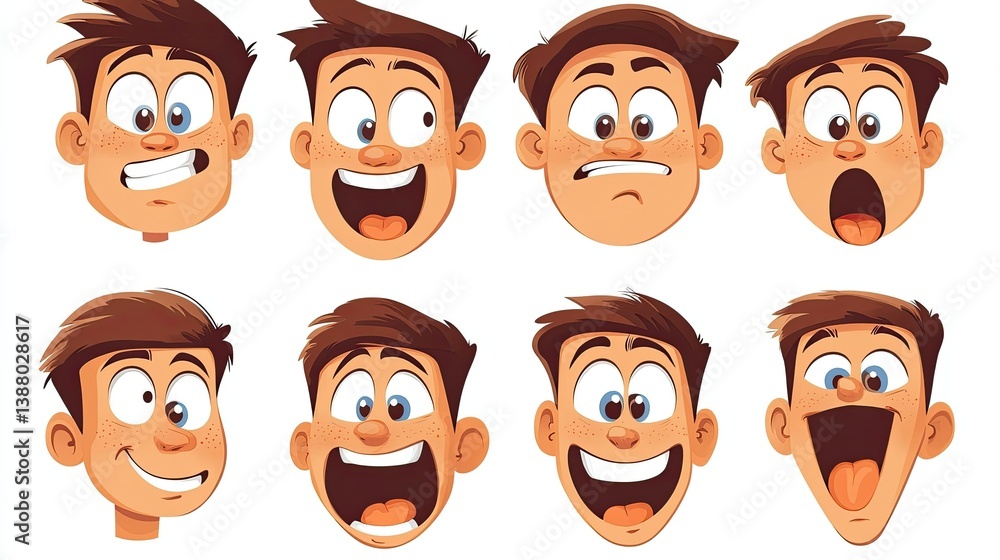 Vector Face Set for Creator of Cartoon Retro Mascot, Fun and Expressive - Vector Face Set for Creator of Cartoon Retro Mascot, Fun and Expressive -