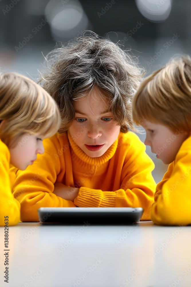 Curious children engrossed in a tablet experience Curious children engrossed in a tablet experience