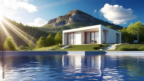 Mountain andre home and water pool sunlight