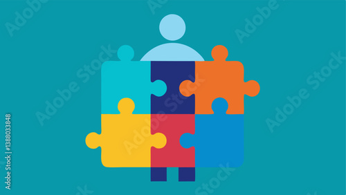 Jigsaw Puzzle A puzzle piece shaped like a person struggling to fit a perfectly shaped and colorful puzzle pieces labeled Influencers illustrating feelings of inadequacy.