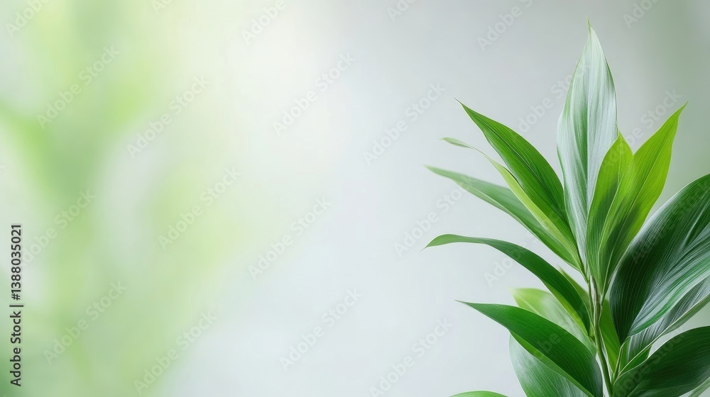 Naklejka premium Dracaena Plant Lush Greenery, Soft Focus, High-Definition, Close-up Right Side, Vibrant Texture, Growing Scene, White Background, Fresh Green Tones, Ideal for Wellness Ads
