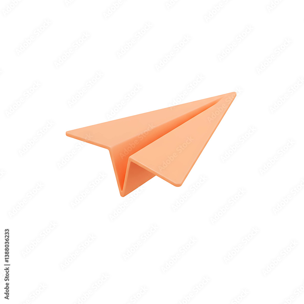Peach-Colored Paper Airplane: 3D Rendering icon isolated on white background Peach-Colored Paper Airplane: 3D Rendering icon isolated on white background