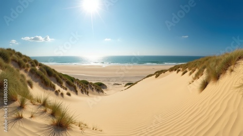 Fototapeta Naklejka Na Ścianę i Meble -  Panoramic view of Dune du Pilat in France under mild sunny summer conditions at midday.