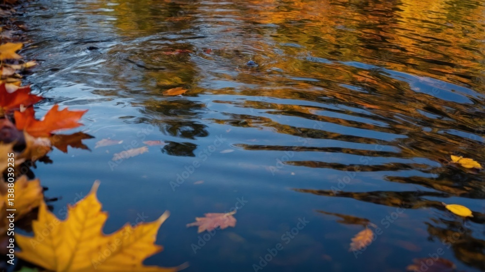 A serene reflection of autumn leaves on calm water, showcasing nature's beauty. A serene reflection of autumn leaves on calm water, showcasing nature's beauty.