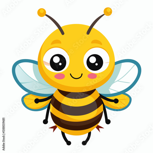 bee, cartoon, cute, vector, svg, insect, wings, yellow, black, smile, character, bug, adorable, flat, illustration, graphic, simple, clean, design, white, honey, animal, fly, happy, flying, funny, was