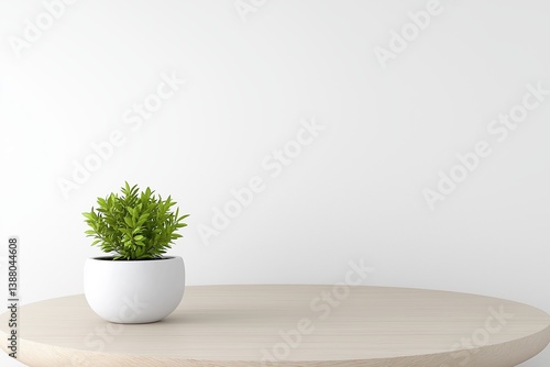Minimal Eco-Friendly Home Interior Featuring a Small Green Plant on a Light Wooden Table