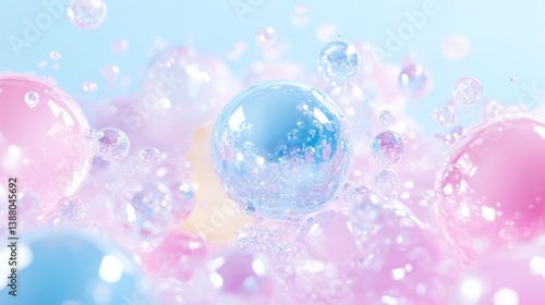 Pastel spheres and bubbles in motion