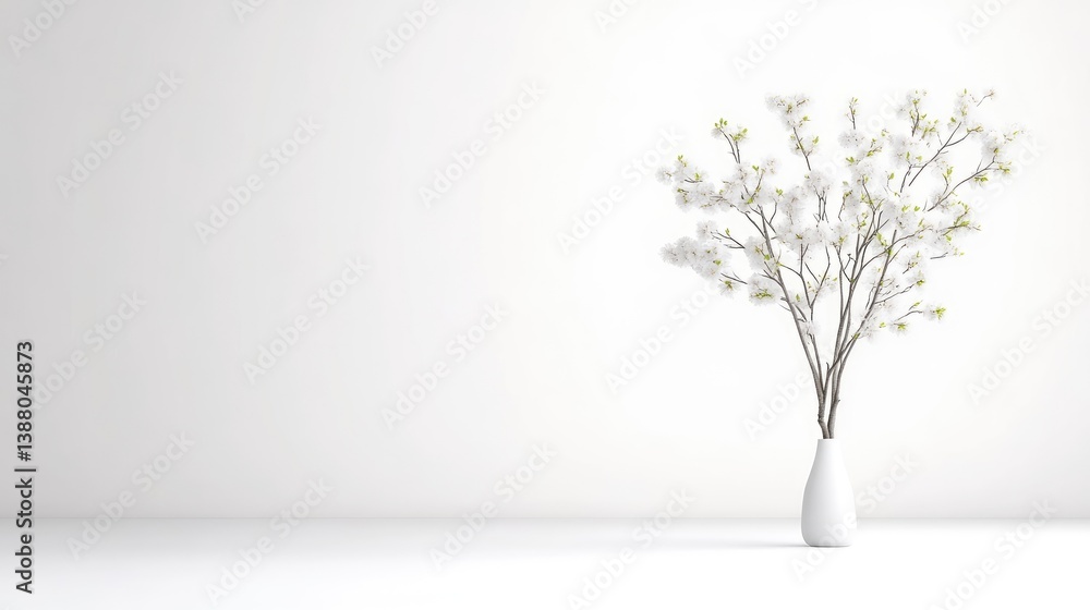 Obraz premium Minimalist White Room with Cherry Blossom