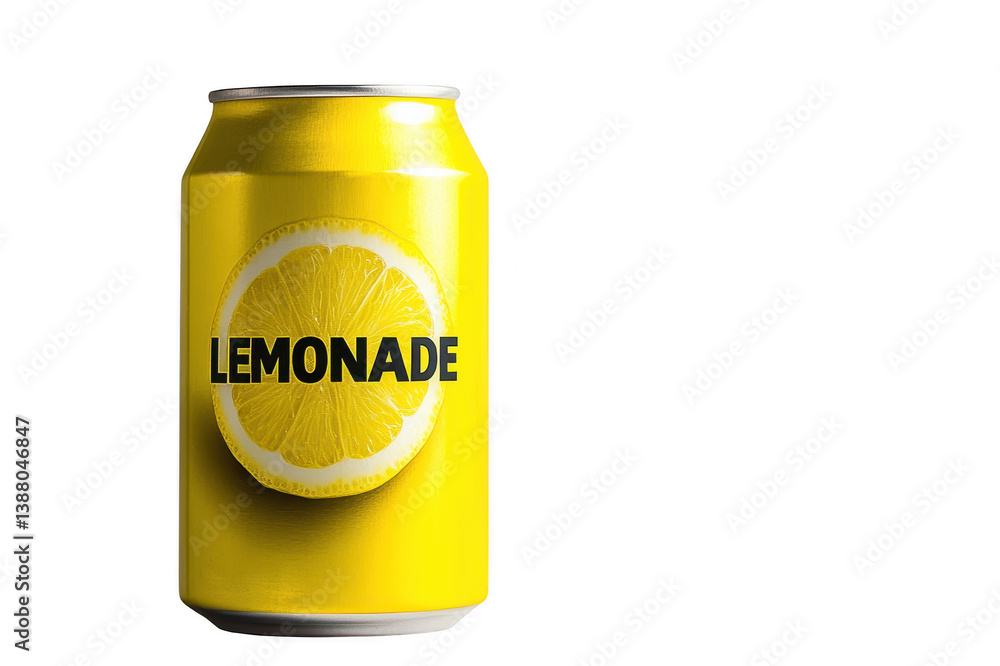 Refreshing lemonade can with lemon slice label, isolated on transparent background Refreshing lemonade can with lemon slice label, isolated on transparent background