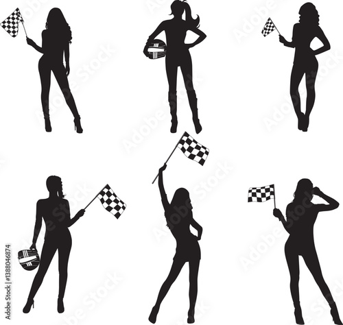 Female with Racing Flag, Racing Car, Formula 1 Car, Flag Girl, Motorsport