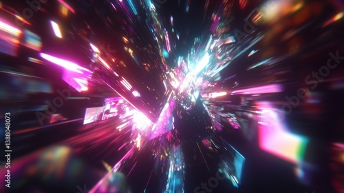 Abstract explosion of illuminated colorful shards of light and energy