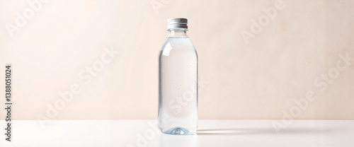Transparent water bottle mockup with condensation, refreshing clarity