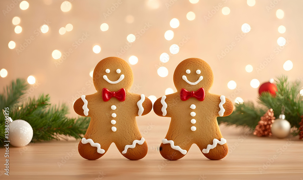 Naklejka premium Decorated Gingerbread Men with Icing for Holiday Celebrations