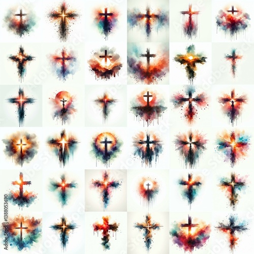 Cross Watercolor drawing. AI generated illustration