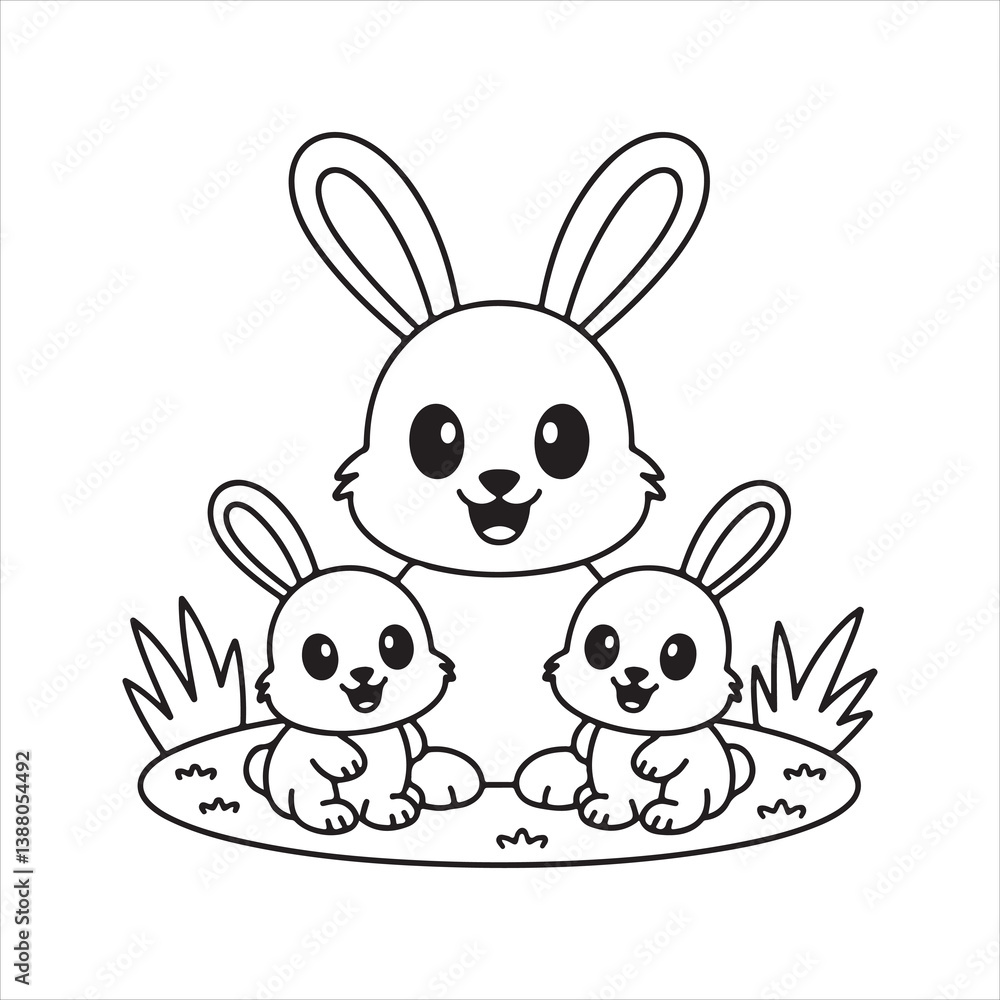 Obraz premium Coloring page outline of cartoon Sweet Pair of Rabbits Enjoying Each Other's Company
