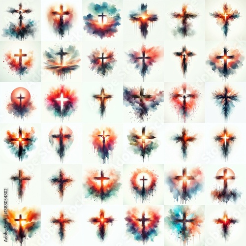 Cross Watercolor drawing. AI generated illustration