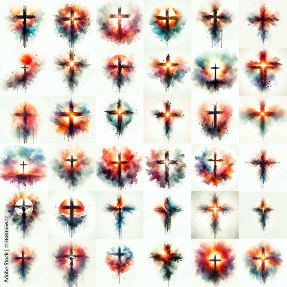 Cross Watercolor drawing. AI generated illustration