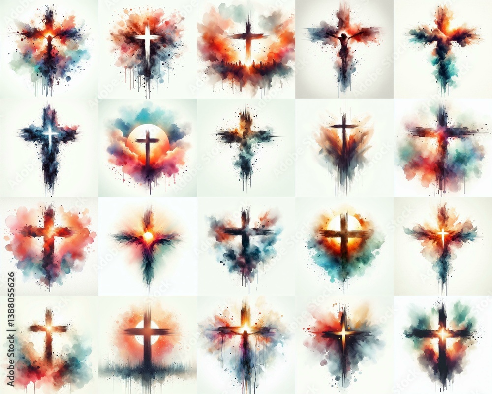 Cross Watercolor drawing. AI generated illustration