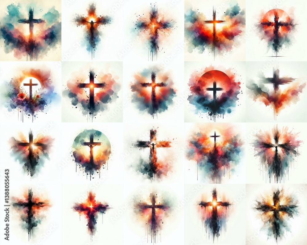 Cross Watercolor drawing. AI generated illustration