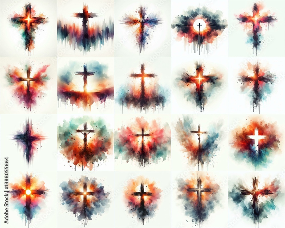 Cross Watercolor drawing. AI generated illustration