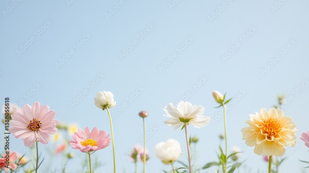 vibrant spring garden in full bloom showcasing diverse flowers and budding plants with clear sky above and ample copy vibrant spring garden in full bloom showcasing diverse flowers and budding plants with clear sky above and ample copy