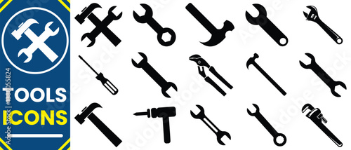 Tools and Service icons set. Wrench, screwdriver and gear icon. Screwdriver and wrench glyph icon. Settings and repair, service sign. vector illustration.