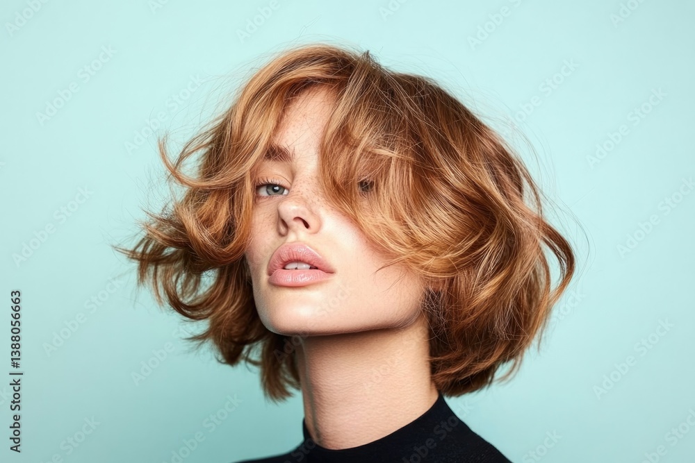 Fototapeta premium capture stylish and modern haircut showcasing its unique texture and shape using natural lighting while leaving ample