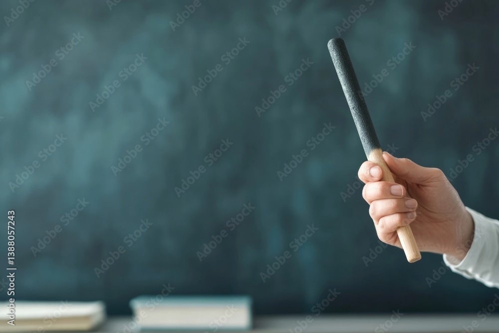 Fototapeta premium close-up of serene educator holding chalk minimalistic composition