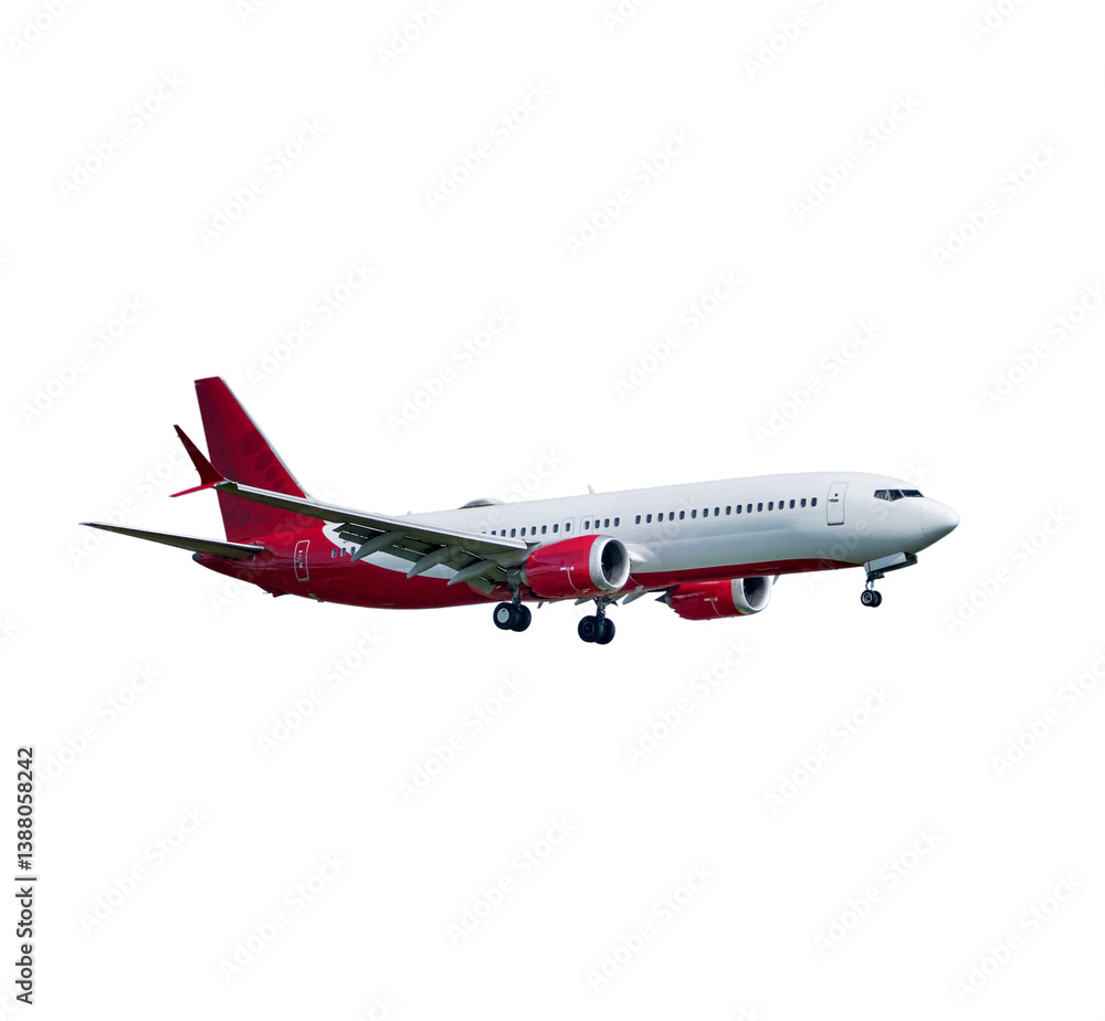 Obraz premium Airplane white and red isolated on white background with clipping path. Element for design.