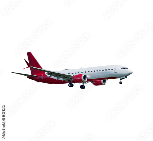Airplane white and red isolated on white background with clipping path. Element for design.