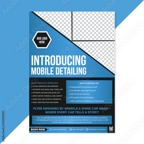 Vector car wash service flyer poster design template. car wash service promotional poster flyer template. service, Housekeeping, wash, clean or home repair service marketing flyer template design