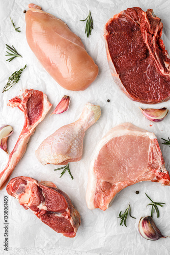 raw meat parts on a light background