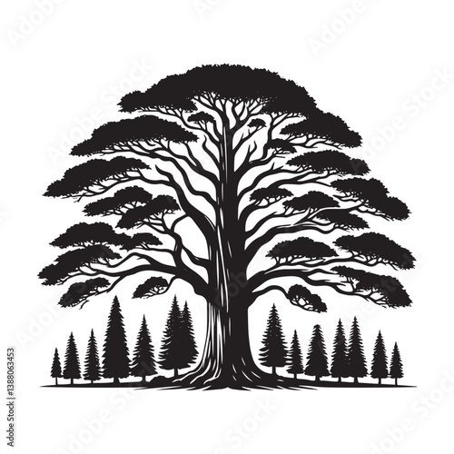 Elegant Vector Silhouette of Redwood Tree: Nature’s Majestic Beauty in Detailed Graphic Design - Redwood tree vector - Redwood tree illustration.
