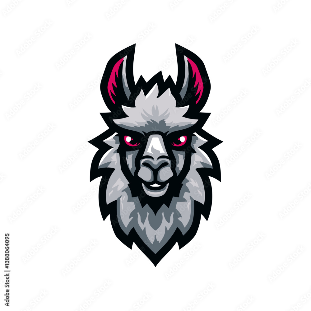 Fototapeta premium Unique esports vector logo featuring a stylized llama design against a clean white background suitable for gaming branding