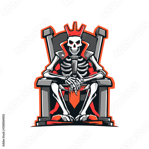 Skeletal king esports logo design featuring a skeletal figure sitting on a throne