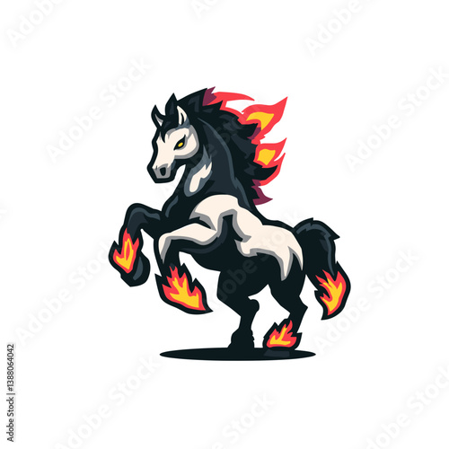 Vibrant esports vector logo featuring a fiery nightmare steed galloping forward with intense flames and bold colors