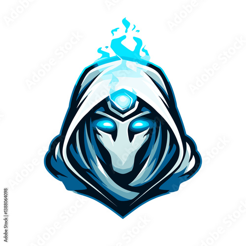 Vector logo of masked oracle with glowing effects for esports design, featuring sleek lines and vibrant colors