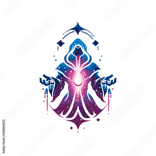 Celestial mage vector logo design featuring vibrant cosmic elements for esports branding and events