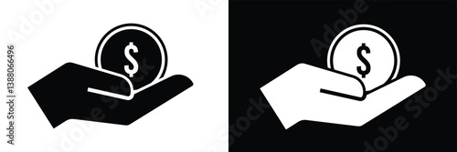 Money in hand icons and hands holding dollar coin flat vector icon set illustration. Hand holding coins and dollar sign. flat and vector style.